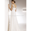 Empire Sheath Column Straps Chapel Train Chiffon Lace Draped Wedding Dress